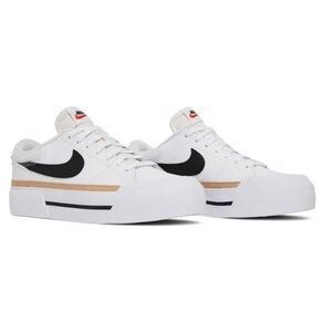 Nike Court Legacy Lift Platform Sneakers in white, hemp and orange, size 6